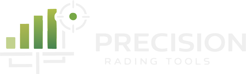 Precision Trading Tools logo featuring a green rising bar chart and target icon on a dark background.